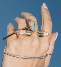 Fine Skinny Mini Curved Bar Ring with Boulder Opal
