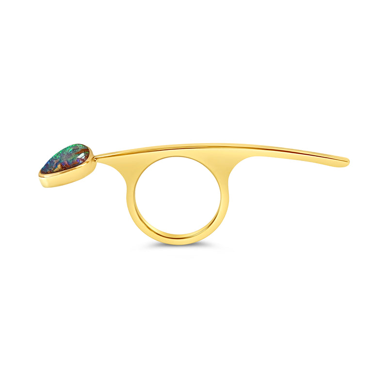Fine Skinny Mini Curved Bar Ring with Boulder Opal