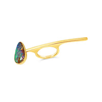 Fine Skinny Mini Curved Bar Ring with Boulder Opal