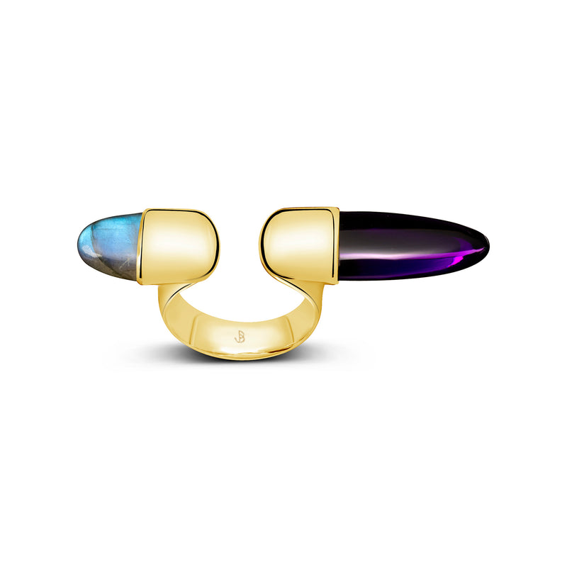 Open Bar Ring with Labradorite & Amethyst